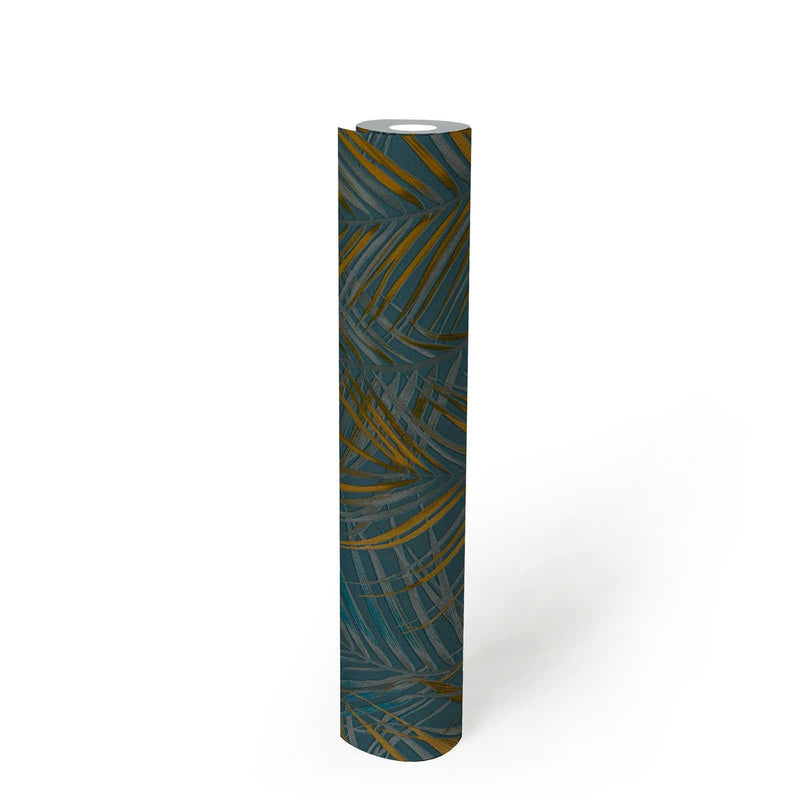 Non-Woven wallpapers with large palm leaves: blue, yellow - 1372363 AS Creation