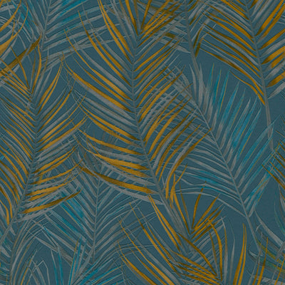 Флизелиновые обои с большими пальмовыми листьями: синий, желтый - 1372363 AS Creation