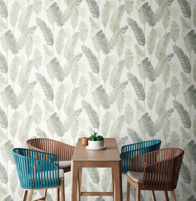 Flizeline wallpaper with palm leaves in light green, 1375770 AS Creation