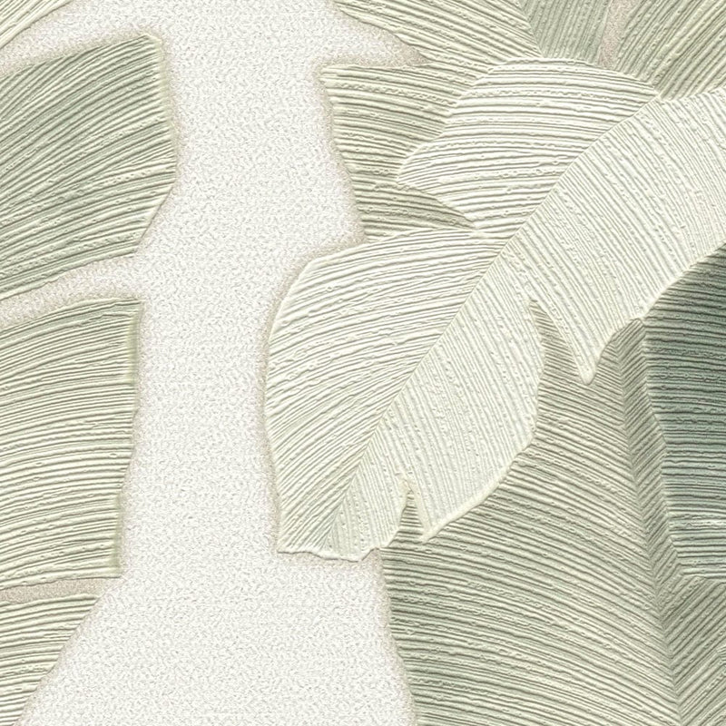 Flizeline wallpaper with palm leaves in light green, 1375770 AS Creation