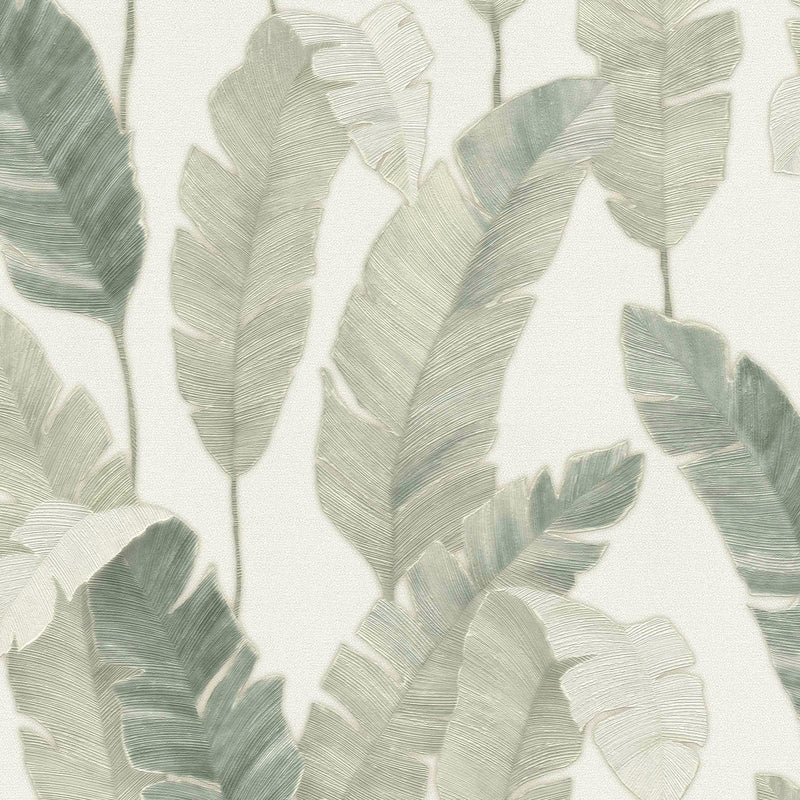 Flizeline wallpaper with palm leaves in light green, 1375770 AS Creation