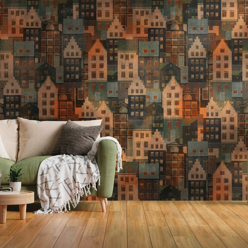 Non-woven wallpaper with city pattern in brown shades, 1375215 AS Creation