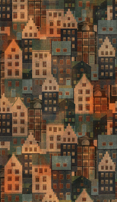 Флизелиновые  Обои с городским рисунком в коричневых тонах, 1375215 AS Creation