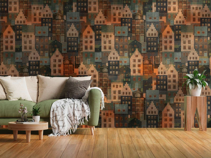 Non-woven wallpaper with city pattern in brown shades, 1375215 AS Creation