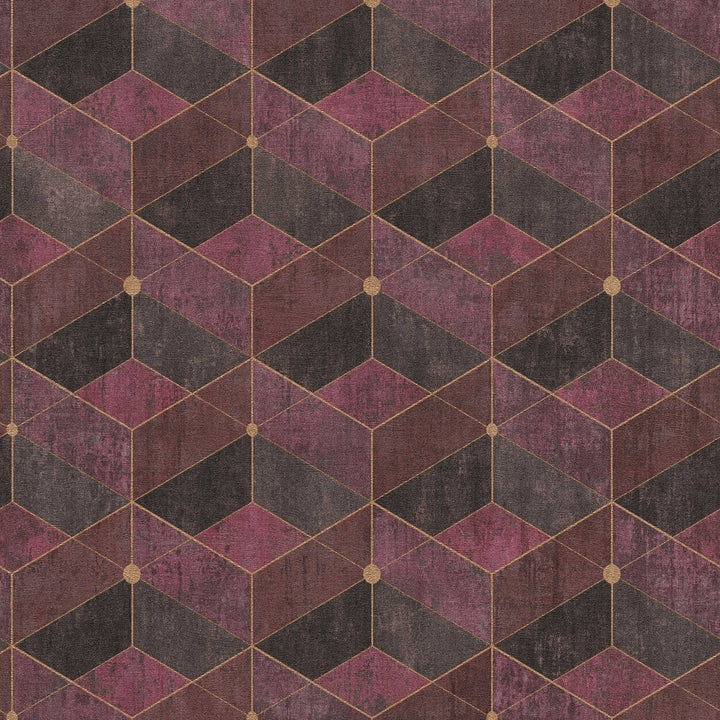 Tapetes ar retro grafisku rakstu, violetā un zelta krāsā AS 382025  Tapetenshop.lv