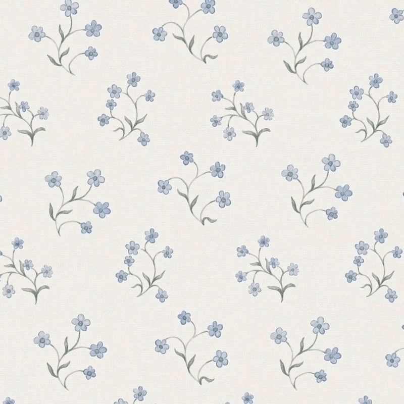 Non-Woven wallpapers with delicate floral pattern: white, blue - 1373125 AS Creation