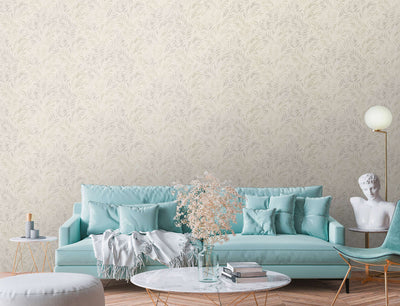 Non-woven wallpaper with glossy leaf pattern in light shades, 1374042 AS Creation