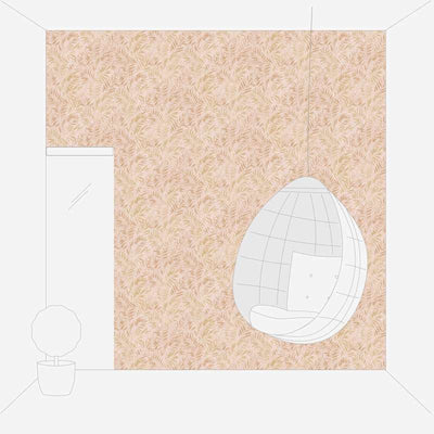 Flizelīna tapetes ar spīdīgu lapu rakstu rozā un zeltā toņos, 1374043 AS Creation