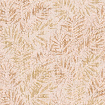 Non-woven Wallpaper with shiny leaf pattern in pink and gold, 1374043 AS Creation