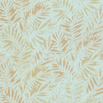 Non-woven wallpaper with shiny leaf pattern in green and gold, 1374044 AS Creation