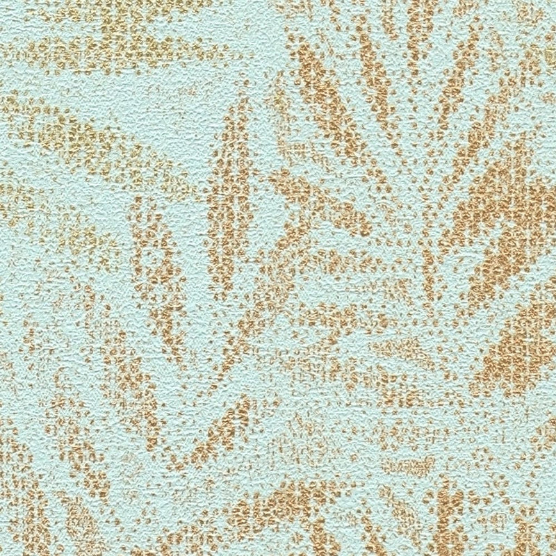 Non-woven wallpaper with shiny leaf pattern in green and gold, 1374044 AS Creation