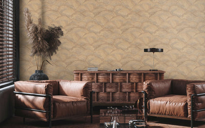 Non-woven wallpaper with shiny wave pattern in brown, gold - 1373616 AS Creation