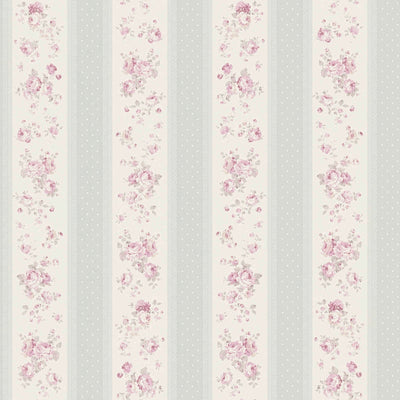 Non-Woven wallpapers with stripes, flowers and dots: grey, pink - 1373044 AS Creation