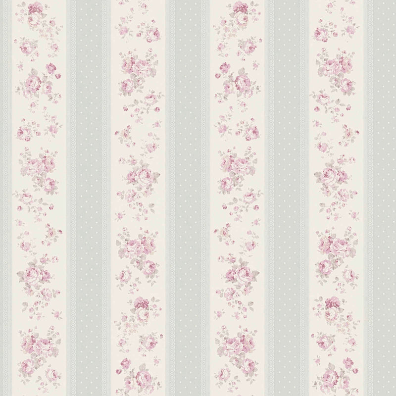 Non-Woven wallpapers with stripes, flowers and dots: grey, pink - 1373044 AS Creation