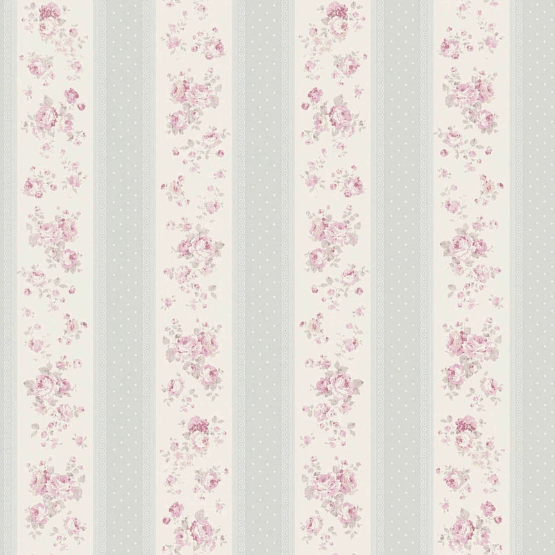 Fliseliin tapeet triibude, lillede ja punktidega: hall, roosa - 1373044 AS Creation