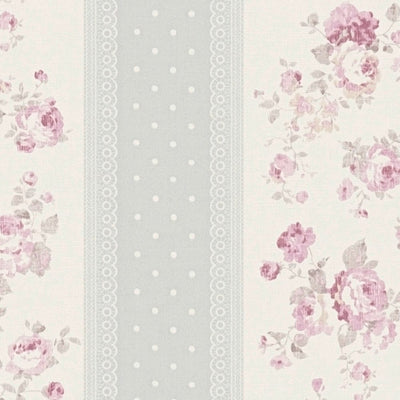 Non-Woven wallpapers with stripes, flowers and dots: grey, pink - 1373044 AS Creation