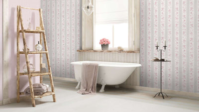 Non-Woven wallpapers with stripes, flowers and dots: grey, pink - 1373044 AS Creation