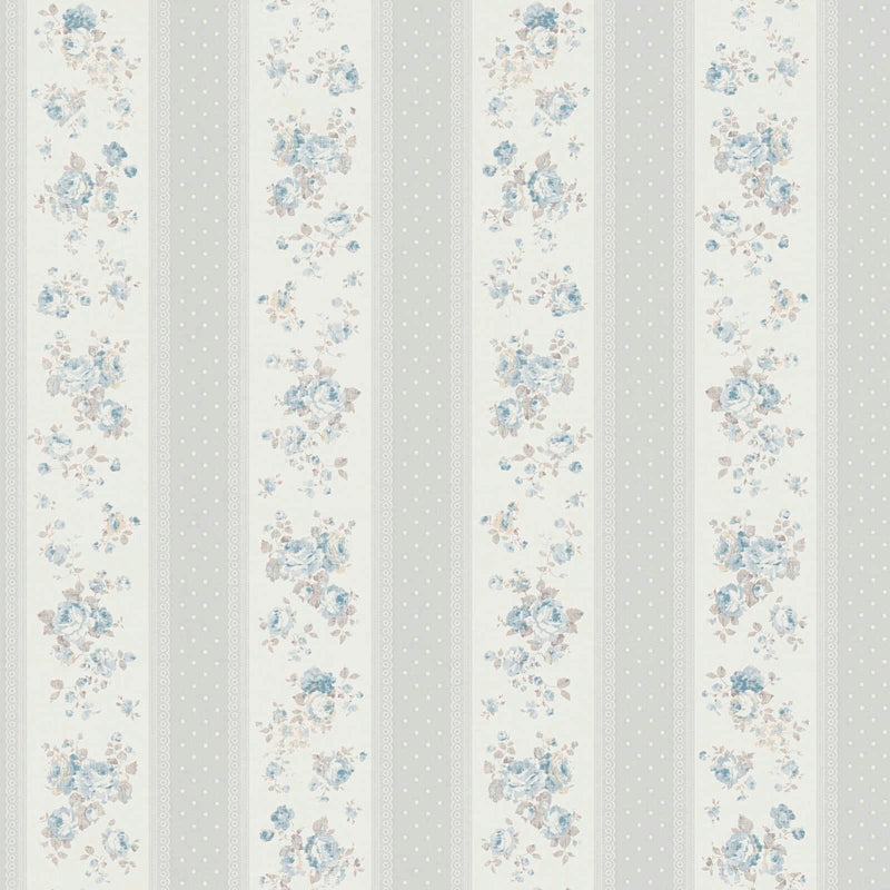 Non-Woven wallpapers with stripes, flowers and dots: grey, blue - 1373045 AS Creation