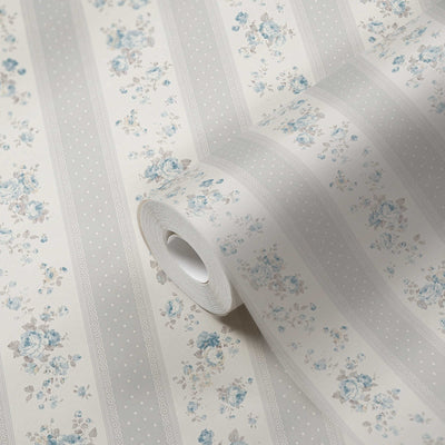 Non-Woven wallpapers with stripes, flowers and dots: grey, blue - 1373045 AS Creation