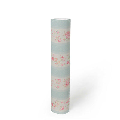 Non-Woven wallpapers with stripes, flowers and dots: blue, pink - 1373043 AS Creation
