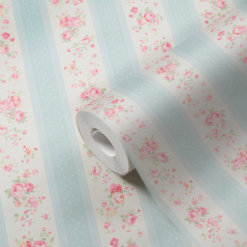 Non-Woven wallpapers with stripes, flowers and dots: blue, pink - 1373043 AS Creation