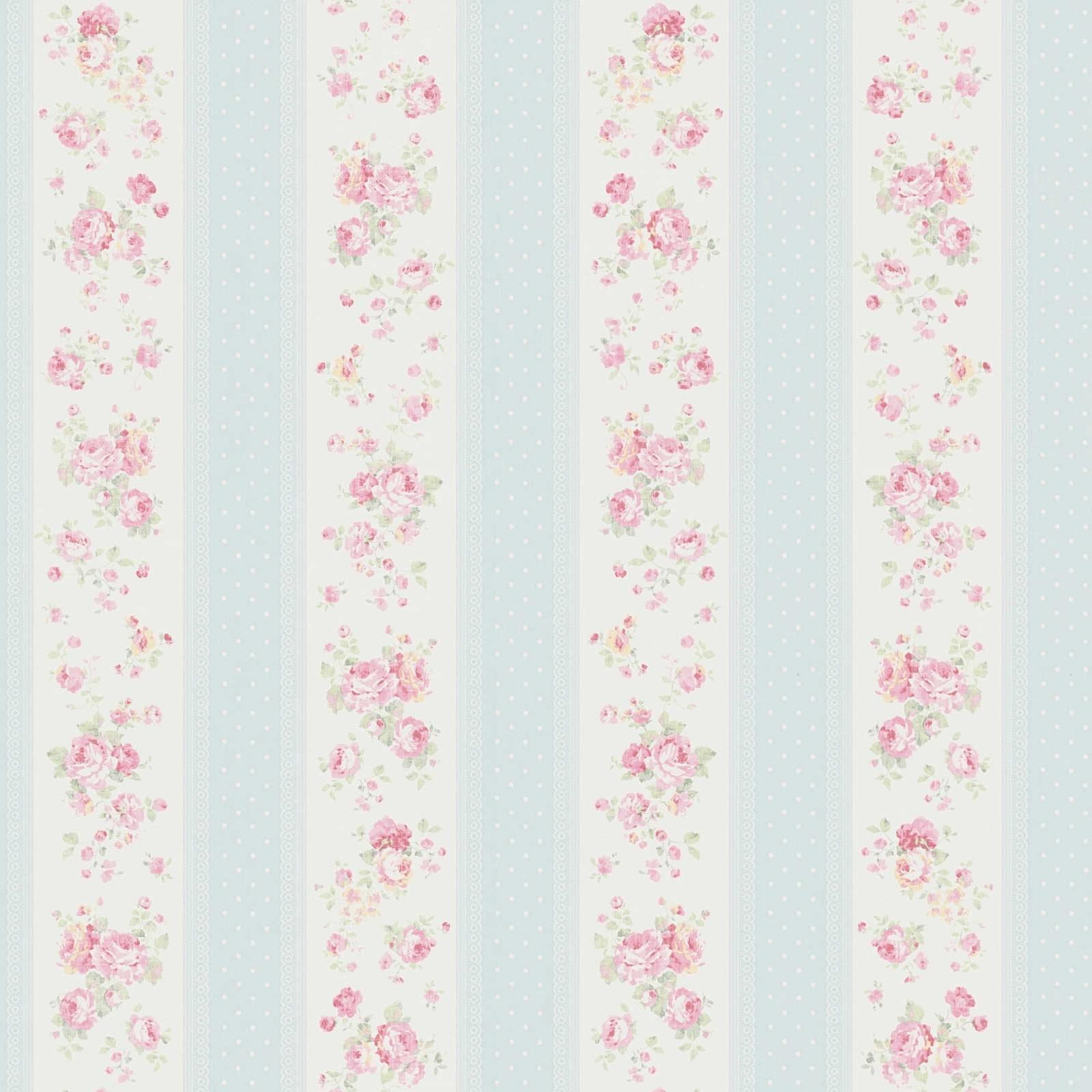Tapetes ar svītrām, ziediem un punktiņiem: zilā, rozā krāsā - 390691 AS Creation
