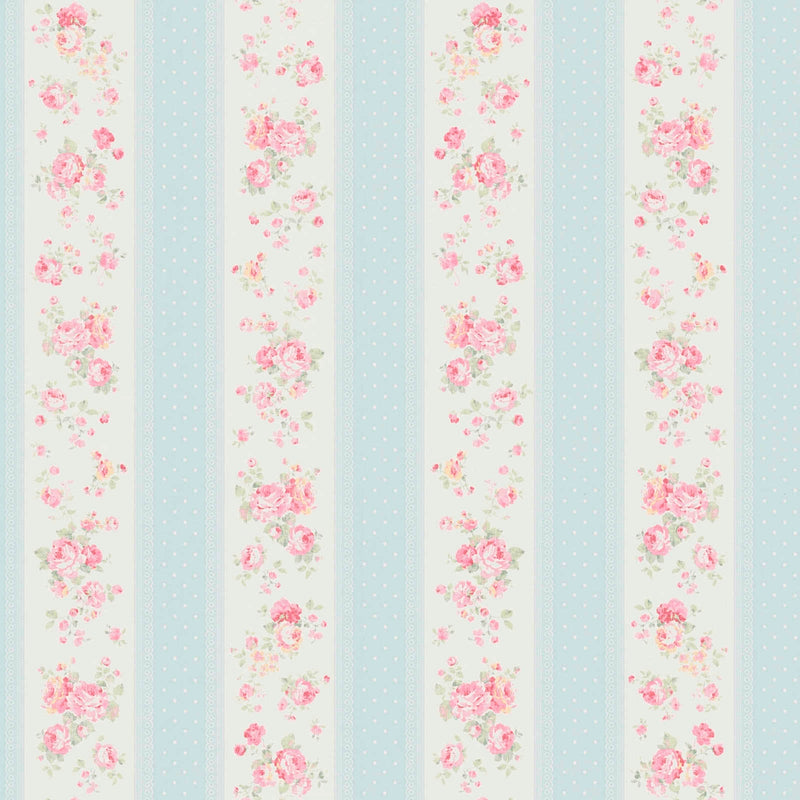 Non-Woven wallpapers with stripes, flowers and dots: blue, pink - 1373043 AS Creation