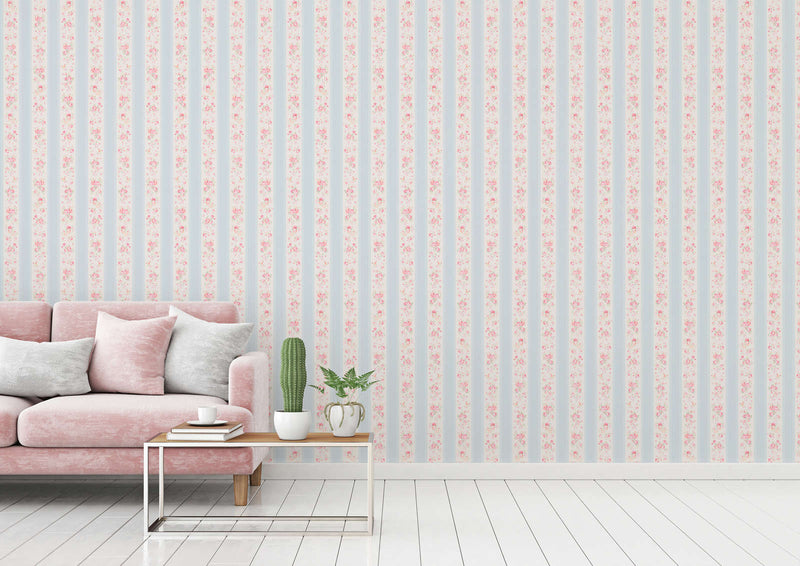 Non-Woven wallpapers with stripes, flowers and dots: blue, pink - 1373043 AS Creation