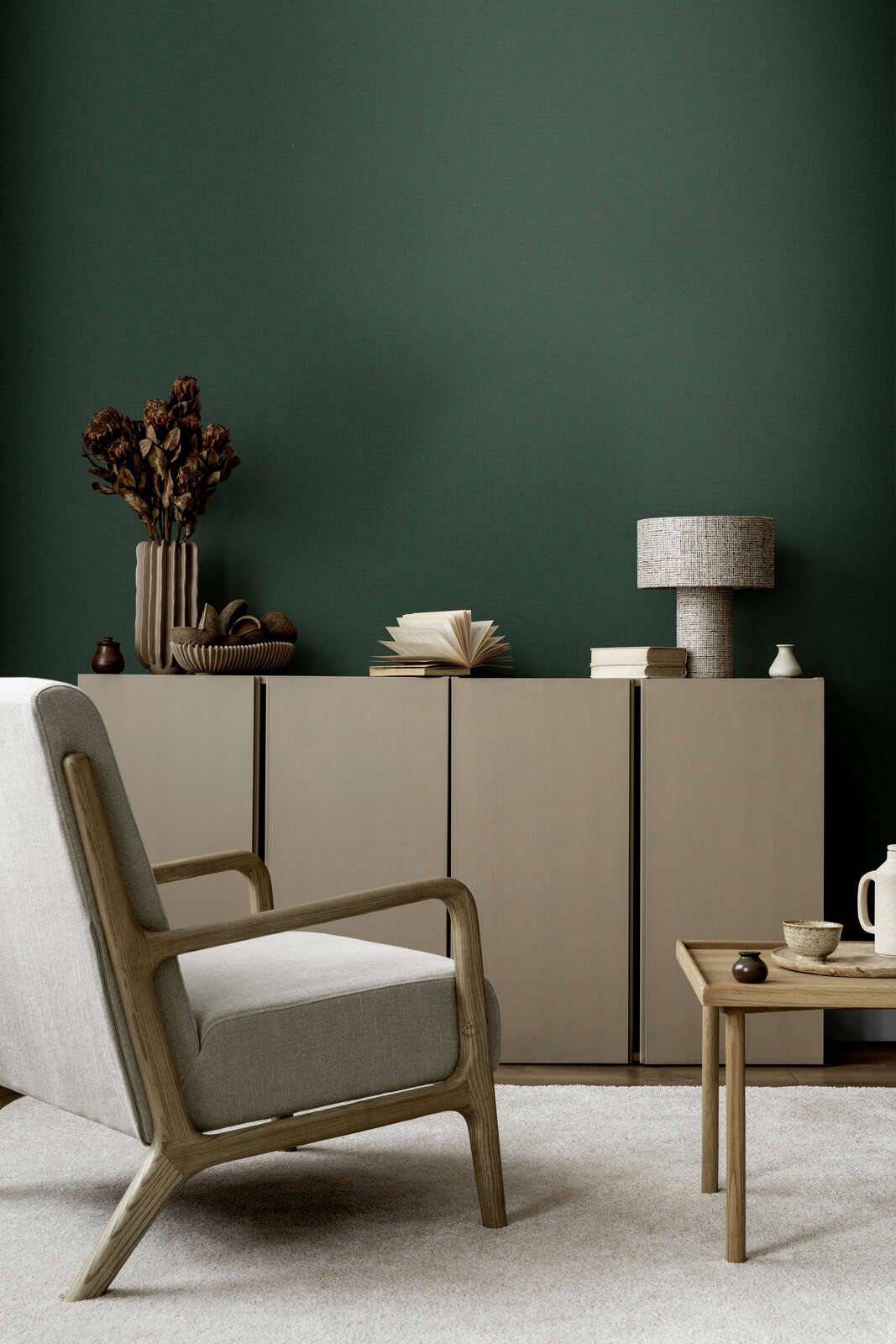 Flizelīna tapetes ar tekstila struktūru  egles skujas krāsā AS 379533 AS Creation