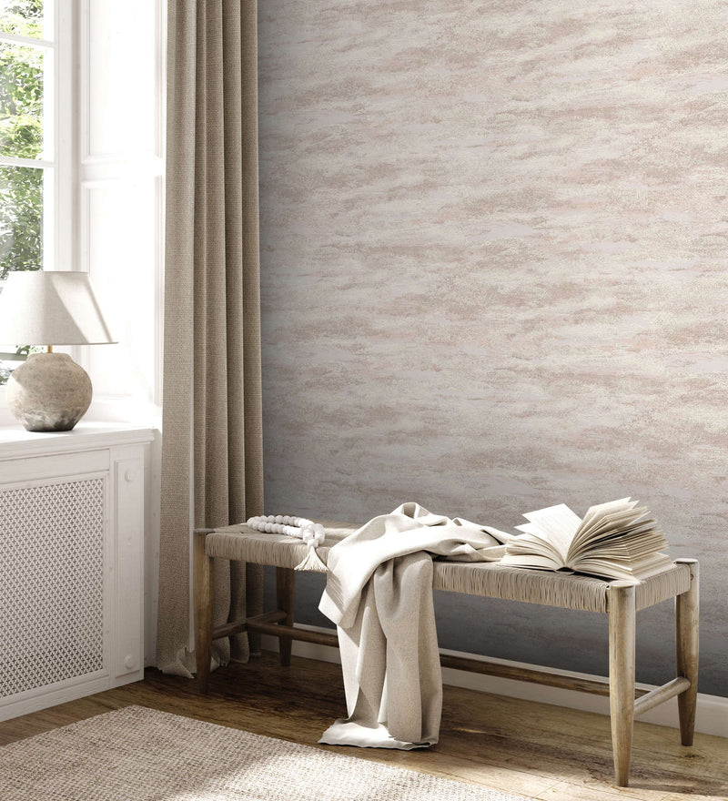 Non-Woven wallpapers with light wavy pattern and shimmer effect, beige, 1372413 AS Creation