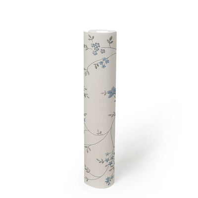 Non-Woven wallpapers with floral pattern - white, grey, blue, 1373071 AS Creation