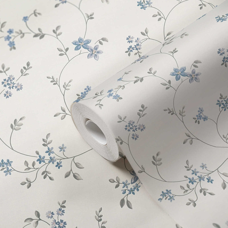 Non-Woven wallpapers with floral pattern - white, grey, blue, 1373071 AS Creation