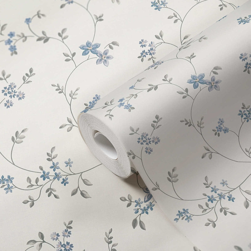 Flizelīna tapetes ar ziedu rakstu - baltā, pelēkā, zilā krāsā, 1373071 AS Creation