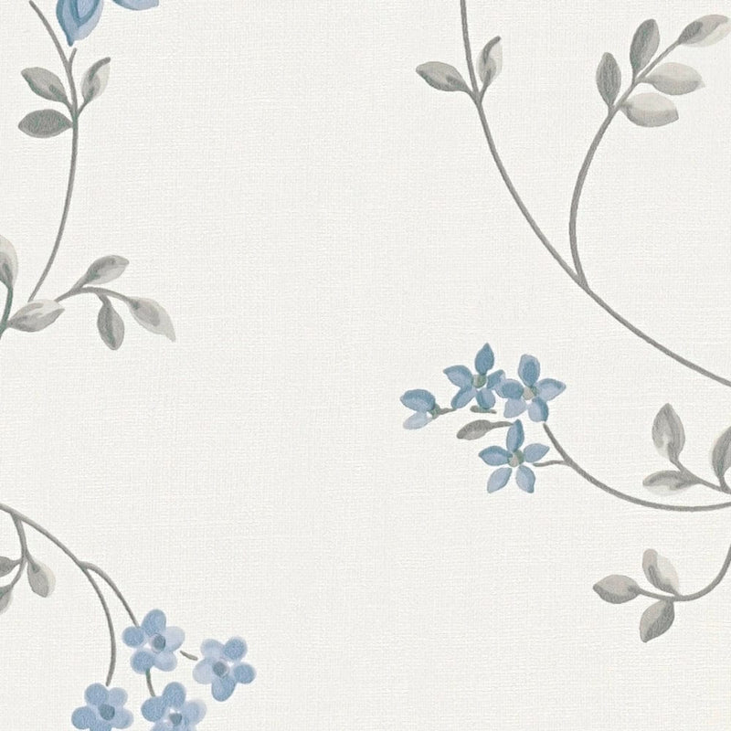 Non-Woven wallpapers with floral pattern - white, grey, blue, 1373071 AS Creation