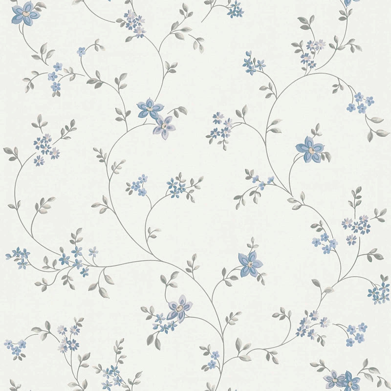 Non-Woven wallpapers with floral pattern - white, grey, blue, 1373071 AS Creation