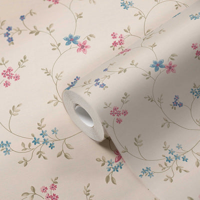 Non-Woven wallpapers with floral pattern - cream, green, pink, 1373067 AS Creation