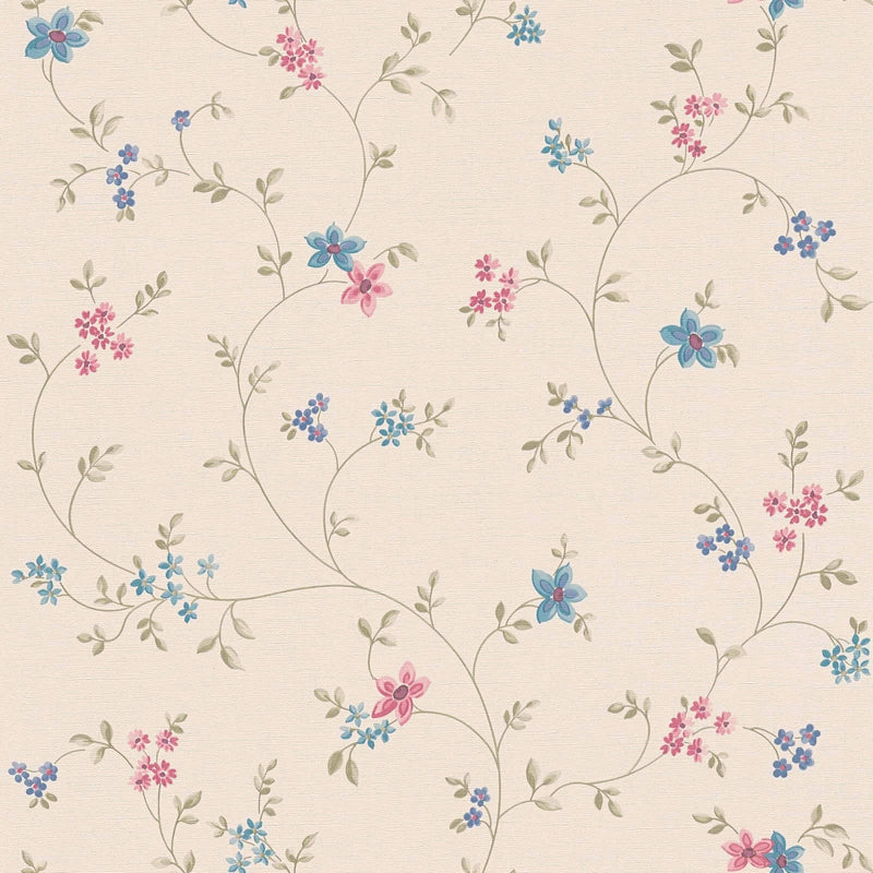 Non-Woven wallpapers with floral pattern - cream, green, pink, 1373067 AS Creation