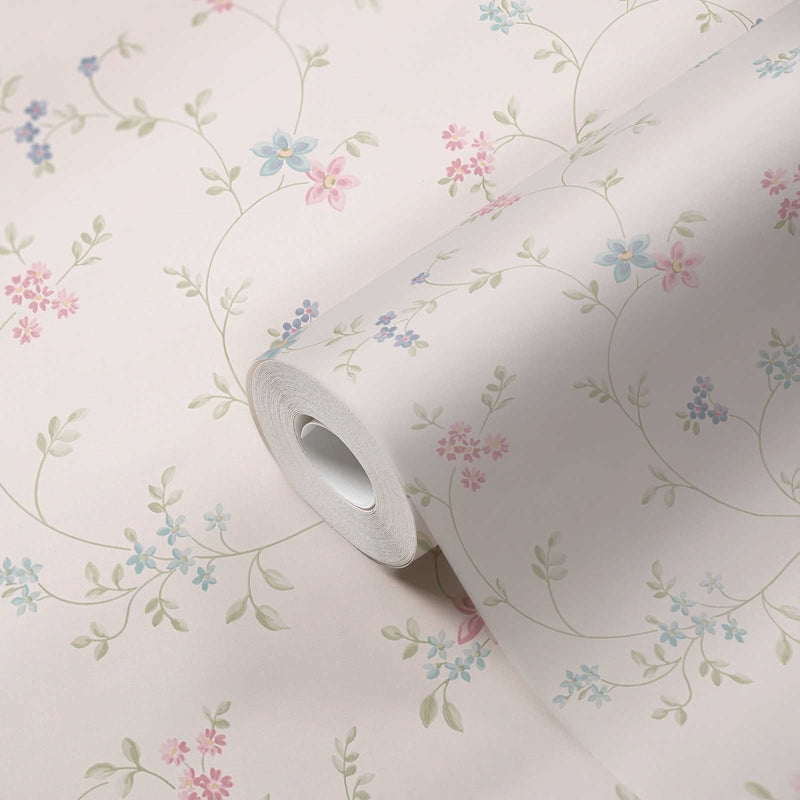 Non-Woven wallpapers with floral pattern - cream, green, blue, 1373070 AS Creation