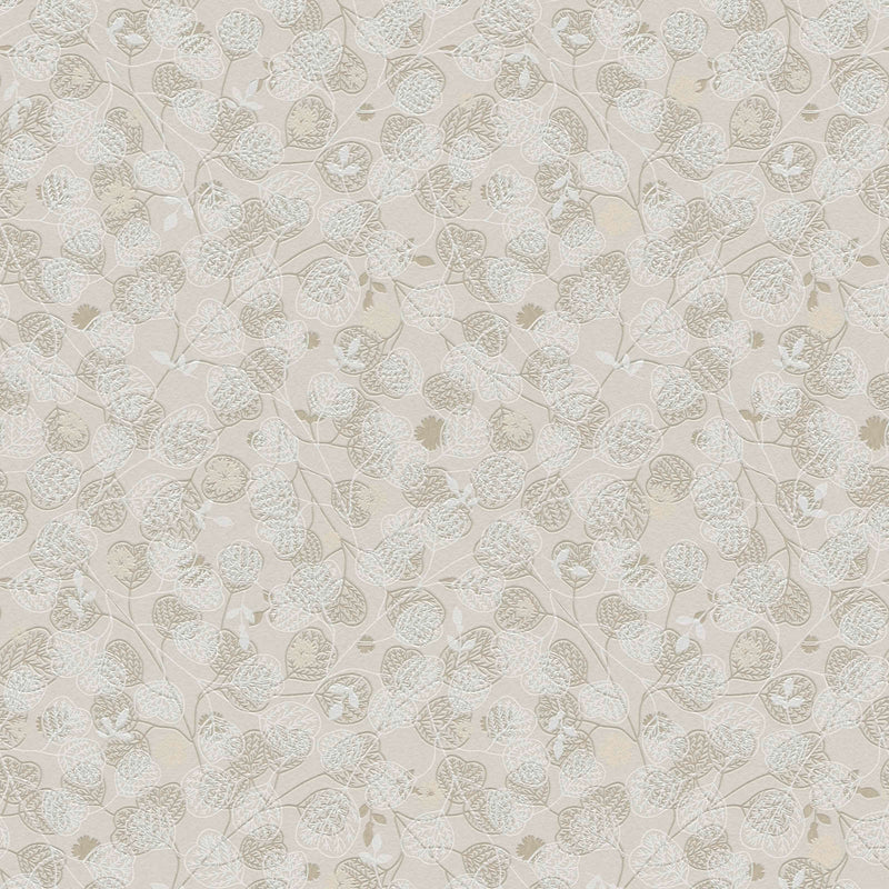 Non-woven Wallpaper with floral and leaf pattern - beige, 1373710 AS Creation