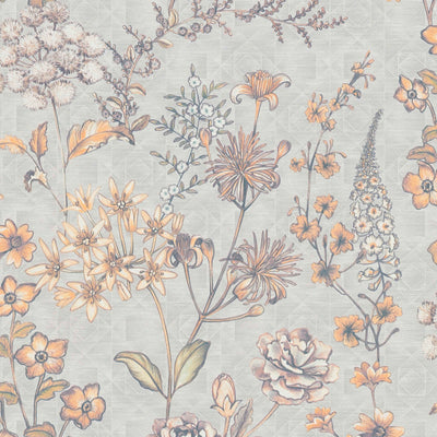 Flizeline tapetti, jossa kukka vintage design, harmaa ja oranssi - 1374003 AS Creation
