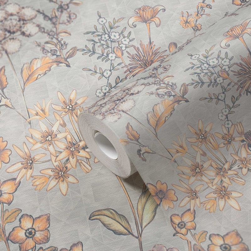 Flizeline tapetti, jossa kukka vintage design, harmaa ja oranssi - 1374003 AS Creation
