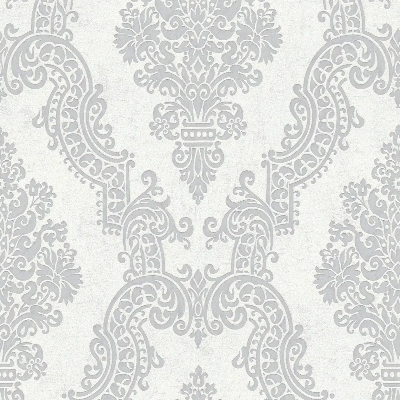 Flizelīna tapetes baroka stilā baltā/pelēkā krāsā ar mirdzuma efektu – Klasisks interjera risinājums | 1410527 AS Creation