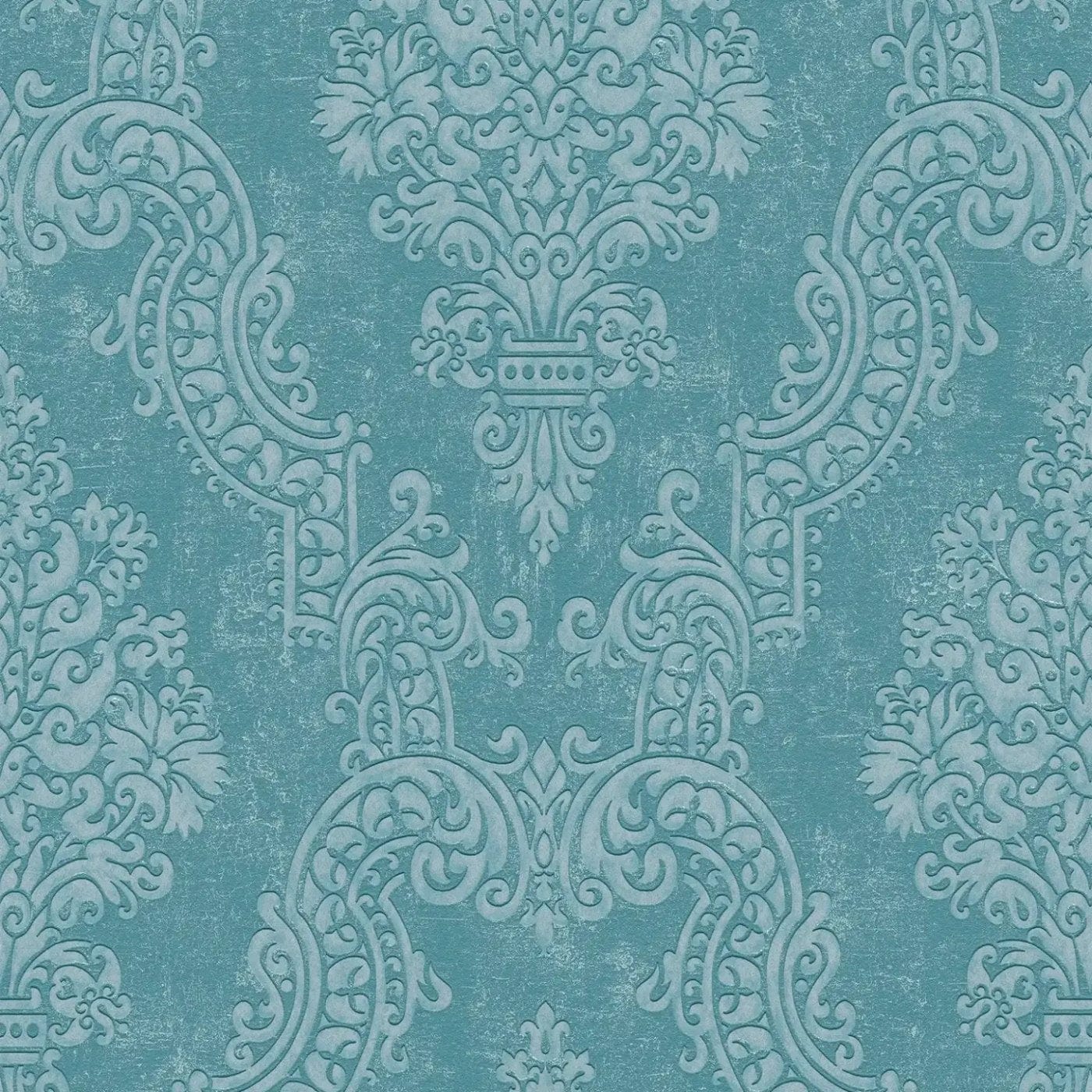 Flizelīna tapetes baroka stilā tirkīza krāsā ar mirdzuma efektu – Elegants sienu akcents | 1410526 AS Creation