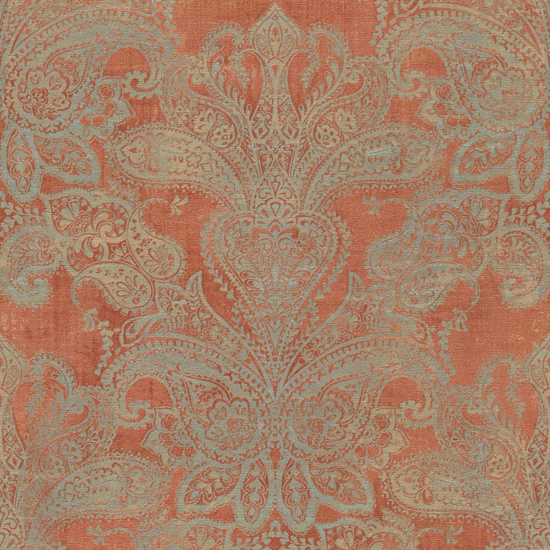 Flizeline Barokkitapetti oranssin ja kullanvärisillä ornamenteilla, 1374030 AS Creation