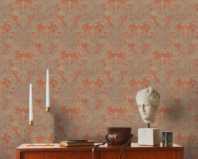 Non-woven Baroque wallpaper with ornaments in orange and gold, 1374030 AS Creation