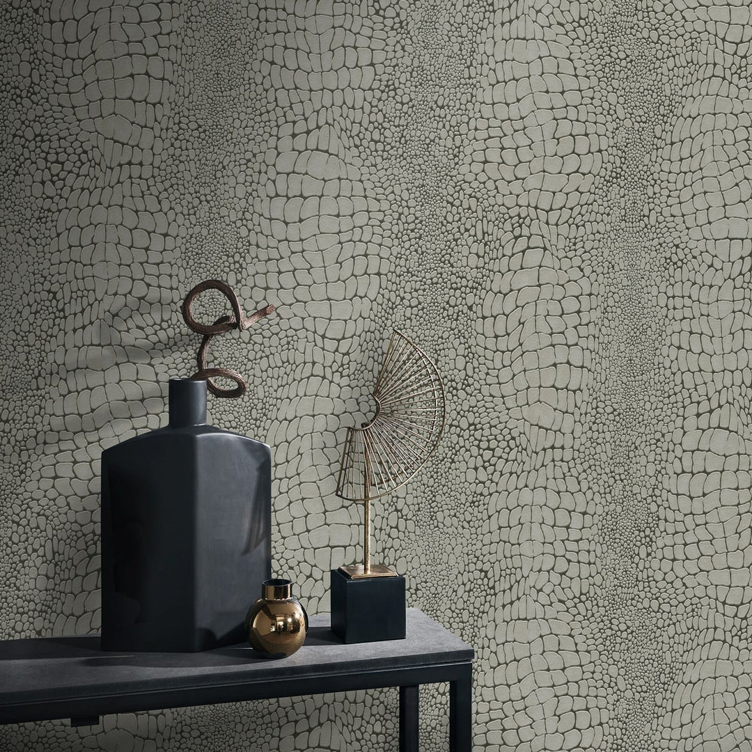 Flizelīna tapetes | Krokodila ādas imitācija | Pelēka/Taupe, 4010357 Erismann