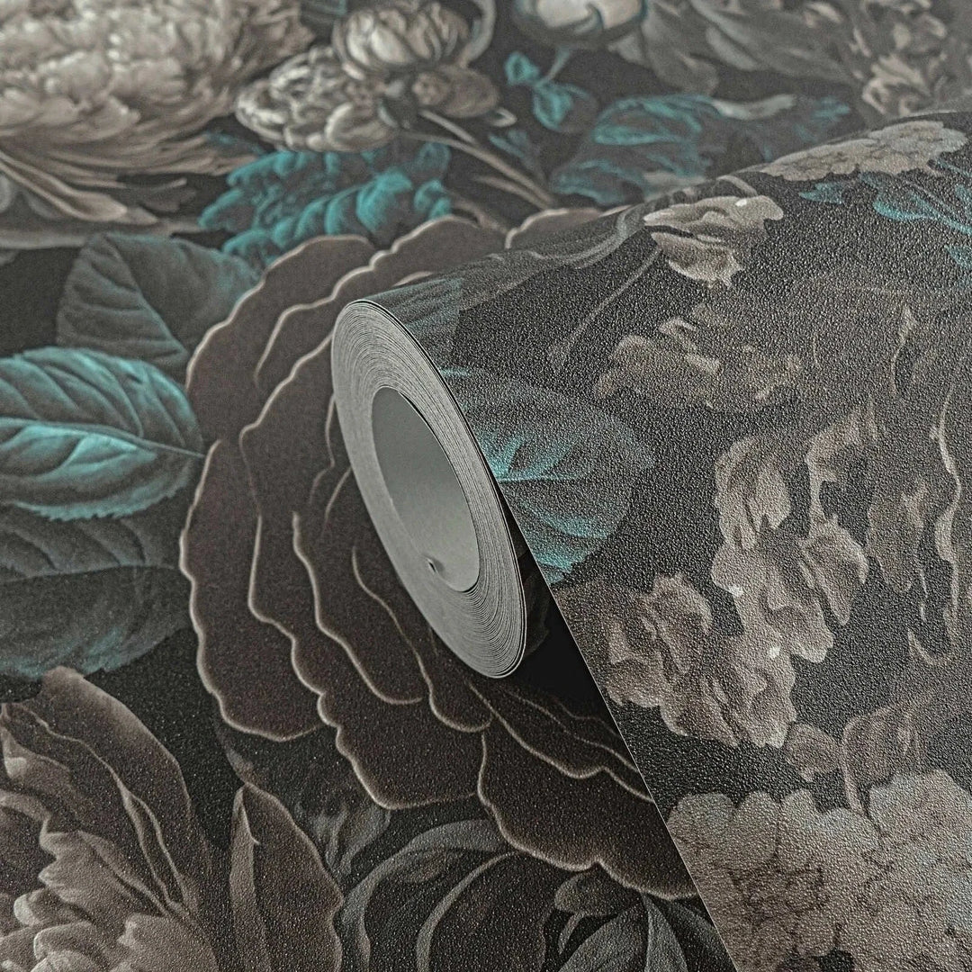 Flizelīna tapetes pelēkā/zilā krāsā - vintāžas ziedu krāšņums AS Creation