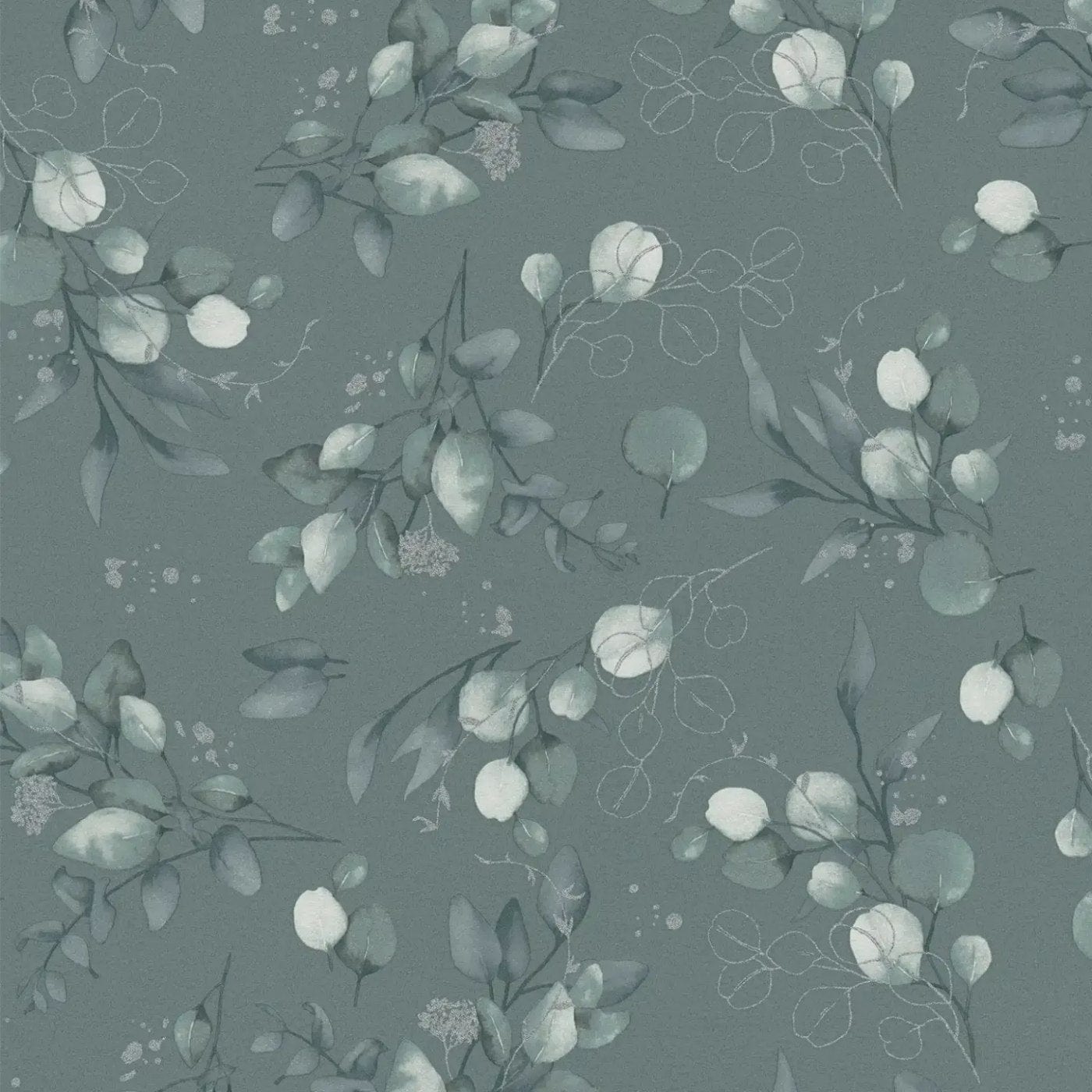 Flizelīna tapetes tumši zaļā ar sudraba ziediem – Grezns ziedu dizains ar spīdumu | 1410563 AS Creation
