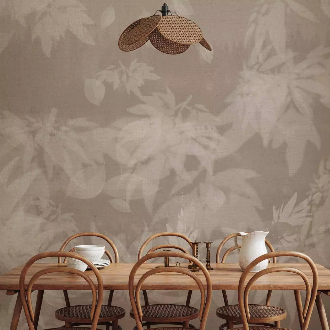 Wall Murals - composition with leaves in white and gray shades, 138744