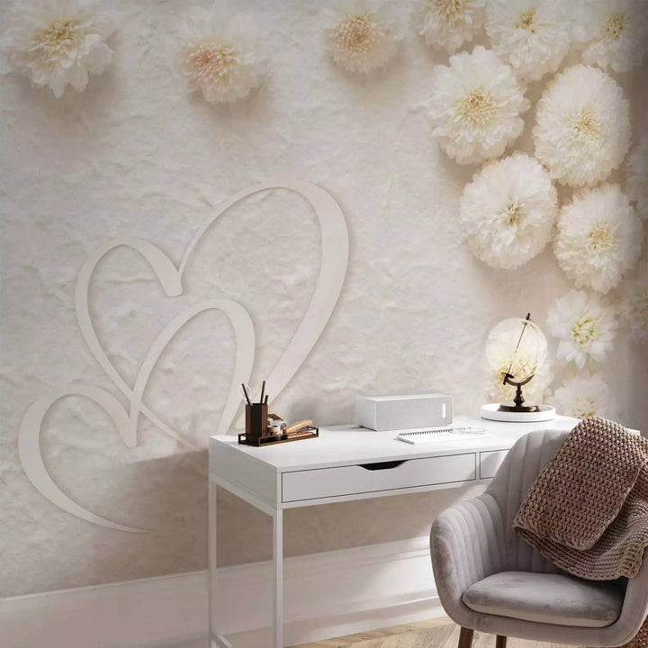 Valokuvatapetti - Koostumus kukkia ja kaksi sydäntä, 138738